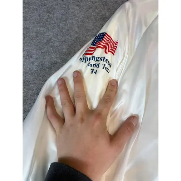 VTG 80s Bruce Springsteen Born In The USA CBS Records Satin Bomber Jacket Mens L - Picture 6 of 8